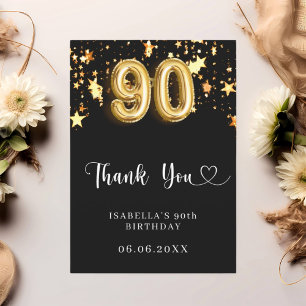 Tarjeta De Agradecimiento 90 años estrellas de oro negro