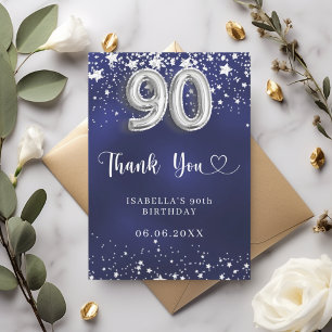 Tarjeta De Agradecimiento 90 años estrellas de plata azul marino