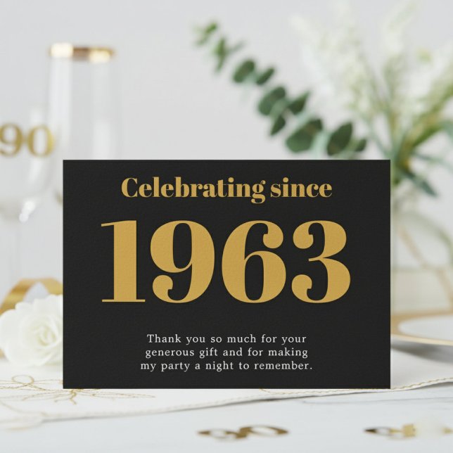 Tarjeta De Agradecimiento 90th Birthday 1936 Retro Black And Gold (1963 thank you card. White background.)