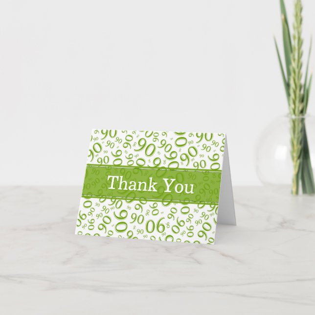 Tarjeta De Agradecimiento 90th "Thank you!" Green/White Number Pattern (Anverso)