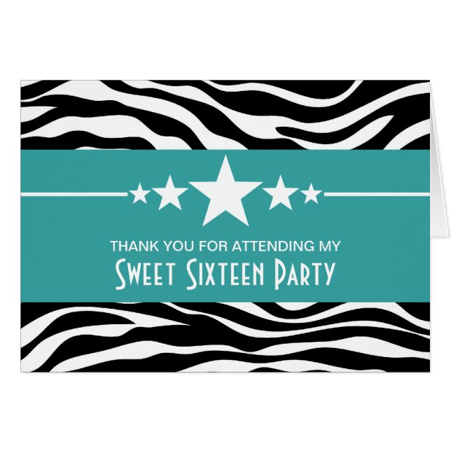 Tarjeta de agradecimiento a Aqua Stars Zebra Print (Anverso (Horizontal))