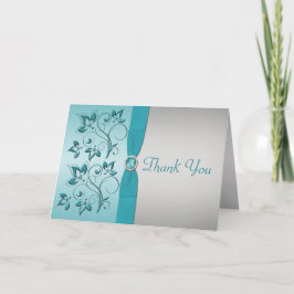 Tarjeta de agradecimiento a Aqua y Silver Floral