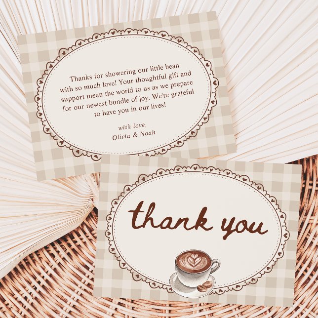 Tarjeta De Agradecimiento A Baby is Brewing Gingham Coffee Baby Shower (Subido por el creador)