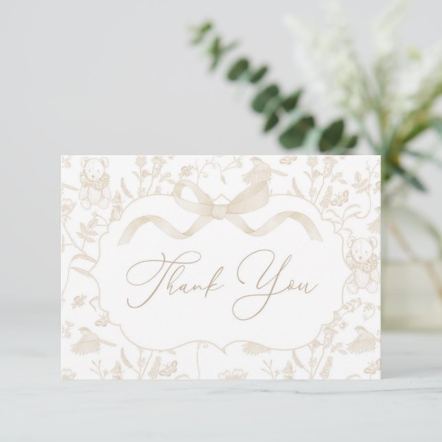 Tarjeta de agradecimiento a Baby Shower Bow Neutra (Anverso de pie)
