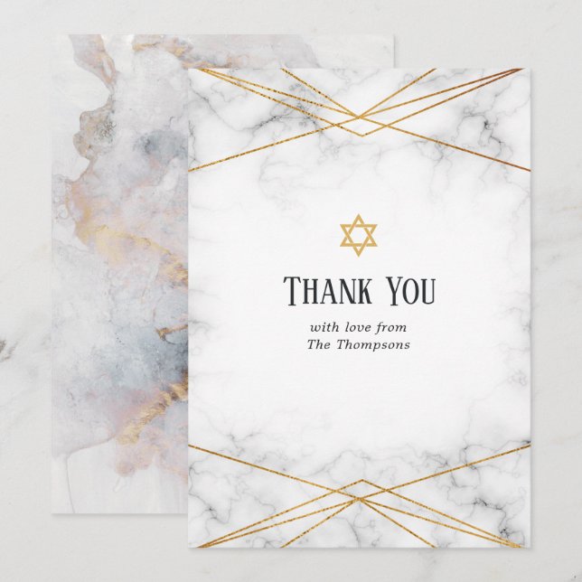 Tarjeta de agradecimiento a Bat Mitzvah Geométrico (Anverso / Reverso)