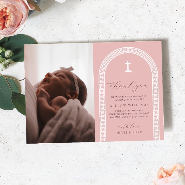 Tarjeta de agradecimiento a bautismo de foto rosa  (Subido por el creador)