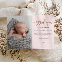 Tarjeta de agradecimiento a bebé con guión de pres