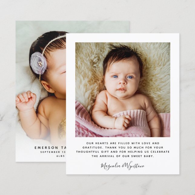 Tarjeta de agradecimiento a bebé de foto Minimalis (Anverso / Reverso)