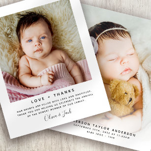 Tarjeta de agradecimiento a bebé de foto Minimalis