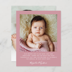 Tarjeta de agradecimiento a bebé rosado Minimalist