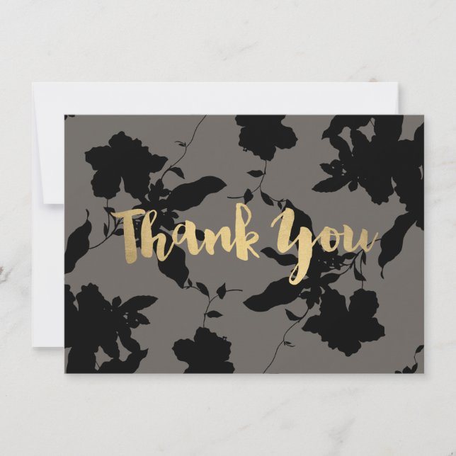 Tarjeta de agradecimiento a Black Floral Gold Text (Anverso)