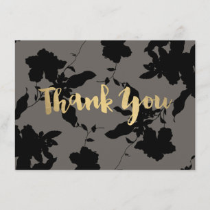Tarjeta de agradecimiento a Black Floral Gold Text