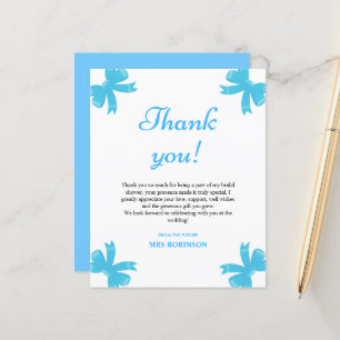 Tarjeta de agradecimiento a Blue Bow Bridal Shower
