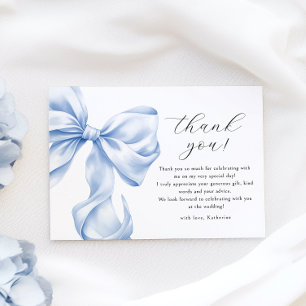Tarjeta de agradecimiento a Blue Bow Bridal Shower