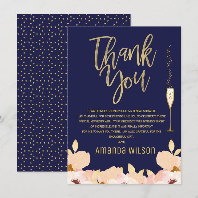 Tarjeta de agradecimiento a Blue Gold Bridal Showe (Anverso / Reverso)