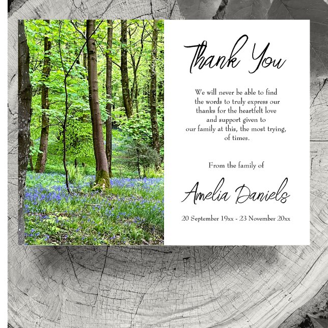 Tarjeta de agradecimiento a Bluebell Wood In Memor (Woodland Burial Thank You Cards.)