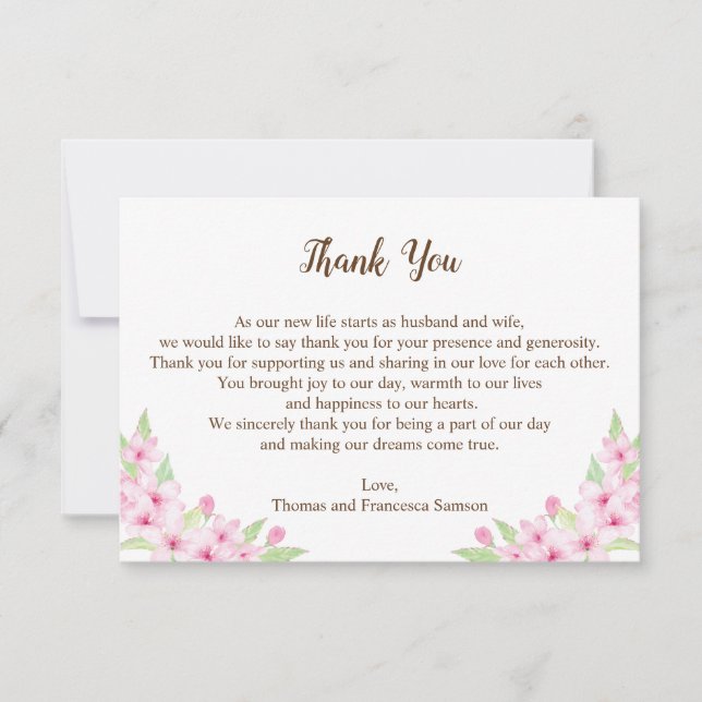Tarjeta de agradecimiento a Boda de acuarela con f (Anverso)