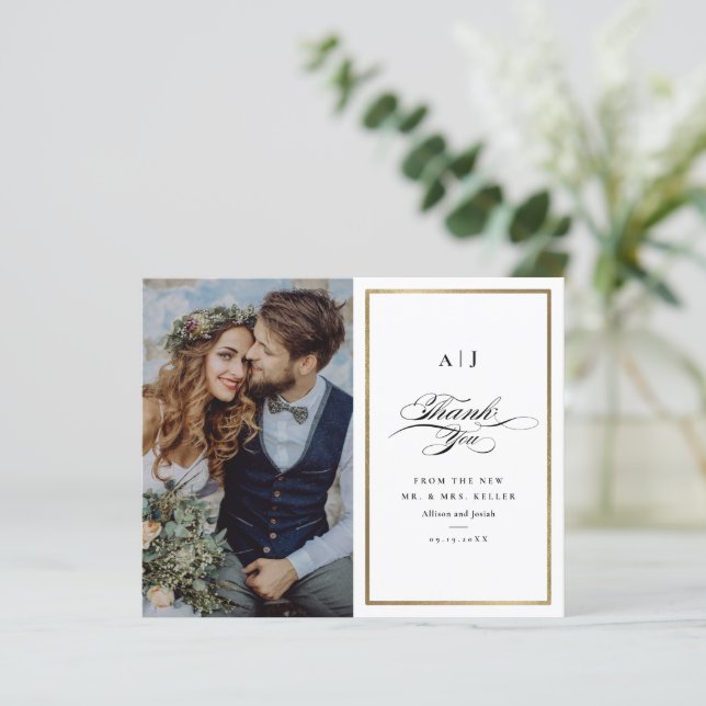 Tarjeta de agradecimiento a Boda de fotografía de  (Anverso de pie)