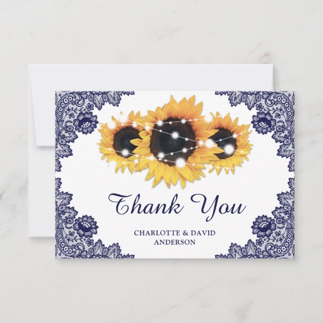 Tarjeta de agradecimiento a Boda de girasol azul d (Anverso)