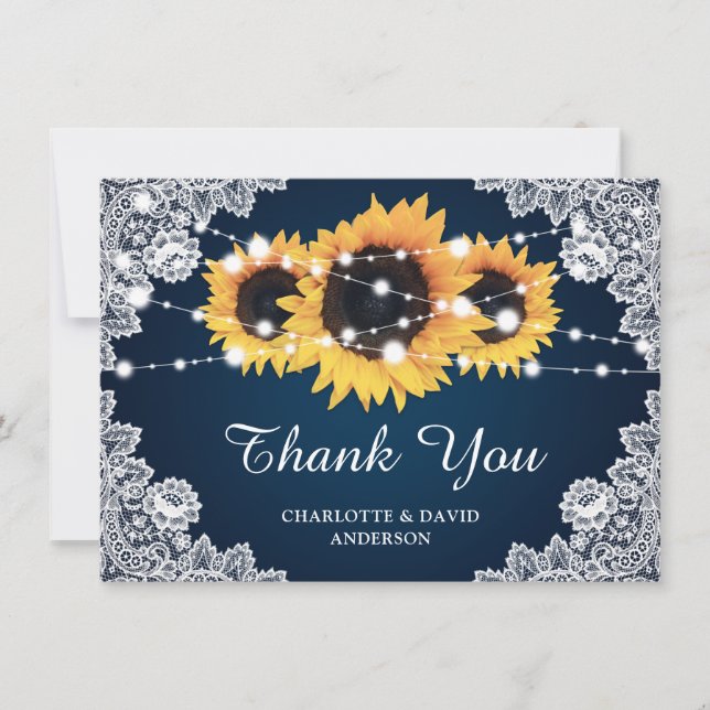 Tarjeta de agradecimiento a Boda de girasol azul d (Anverso)