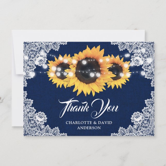 Tarjeta de agradecimiento a Boda de girasol azul d (Anverso)