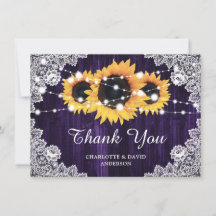 Tarjeta de agradecimiento a Boda de girasol morado