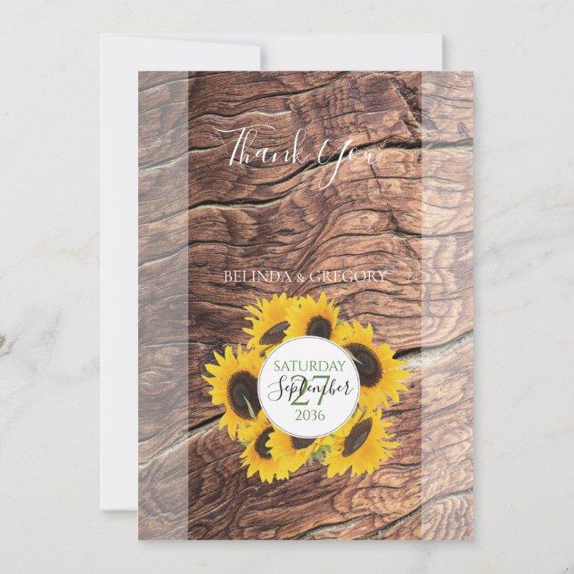 Tarjeta de agradecimiento a Boda de girasol ruso (Reverso)
