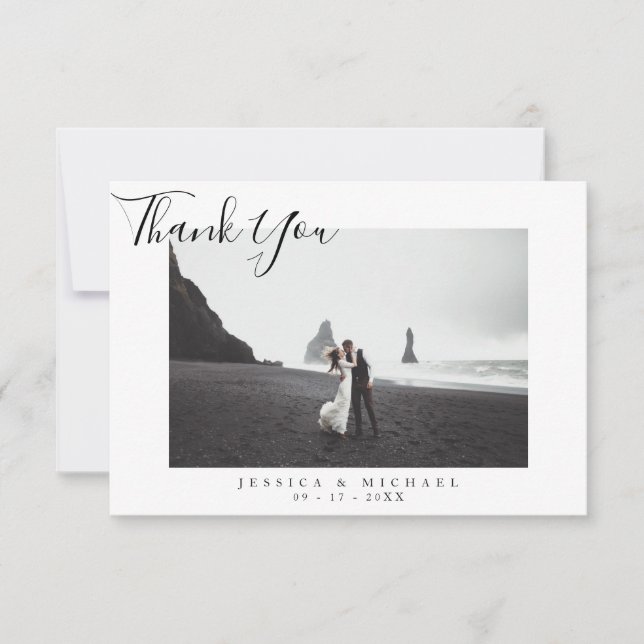Tarjeta de agradecimiento a Boda de guión elegante (Anverso)