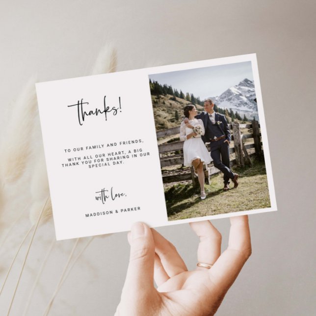Tarjeta de agradecimiento a Boda de guión minimali (Subido por el creador)