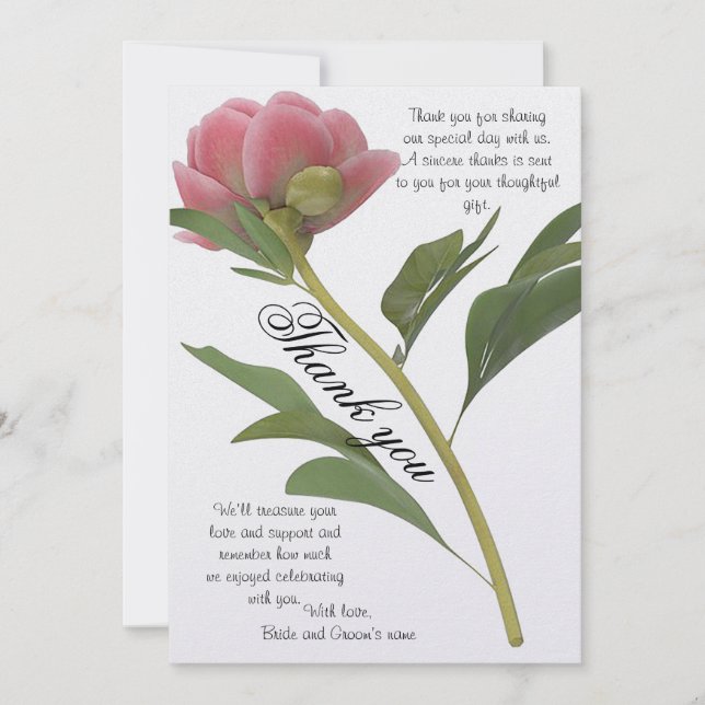 Tarjeta de agradecimiento a Boda de novia ruboriza (Anverso)
