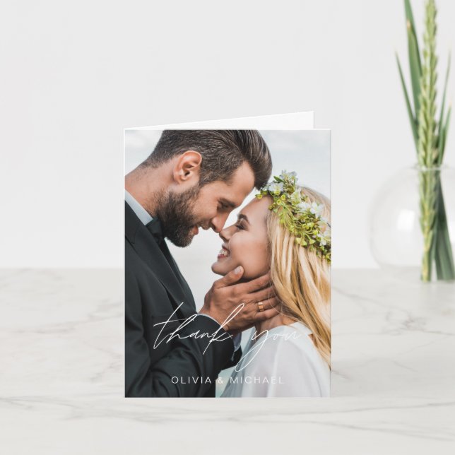 Tarjeta de agradecimiento a Boda elegante de guion (Anverso)