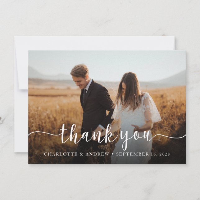 Tarjeta de agradecimiento a Boda elegante de guion (Anverso)