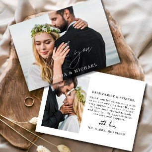 Tarjeta de agradecimiento a Boda elegante de guion