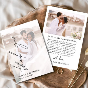 Tarjeta de agradecimiento a Boda elegante de guion