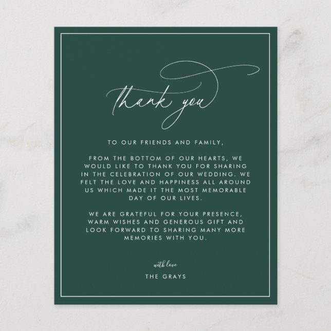 Tarjeta de agradecimiento a Boda Esmeralda (Anverso)