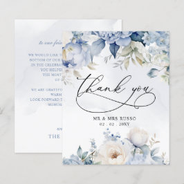 Tarjeta de agradecimiento a Boda Floral Azul Dusty