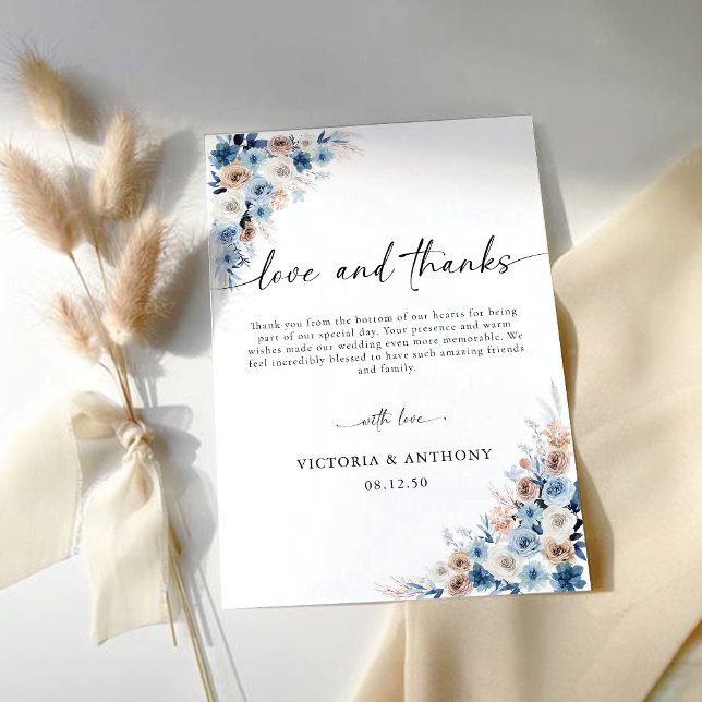Tarjeta de agradecimiento a Boda Floral Blue Boho (Subido por el creador)