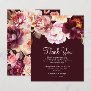 Tarjeta de agradecimiento a Boda Floral Burgundy W