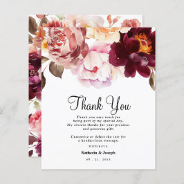 Tarjeta de agradecimiento a Boda Floral Burgundy W
