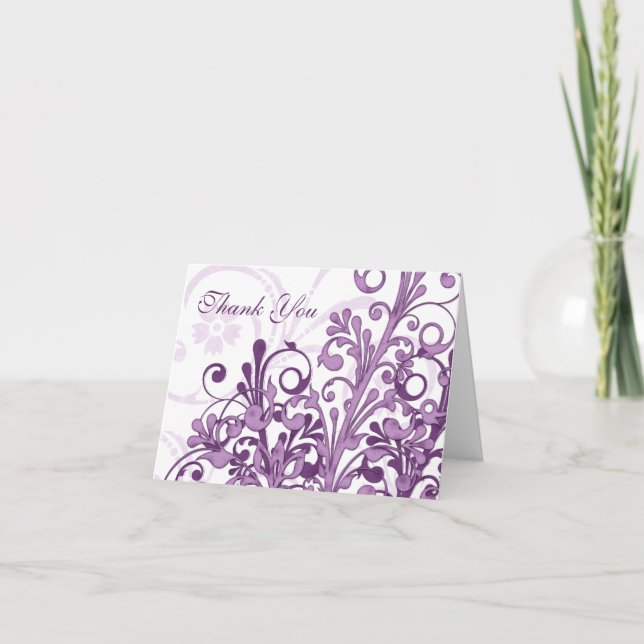 Tarjeta de agradecimiento a Boda floral morado y b (Anverso)