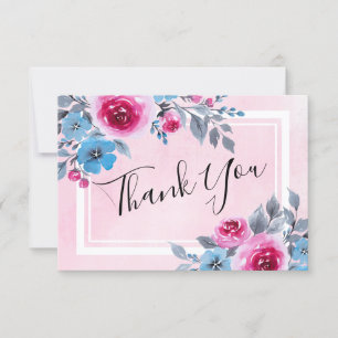 Tarjeta de agradecimiento a Boda floral rosa acuar