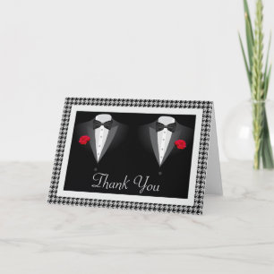 Tarjeta de agradecimiento a Boda gay con dos tuxed