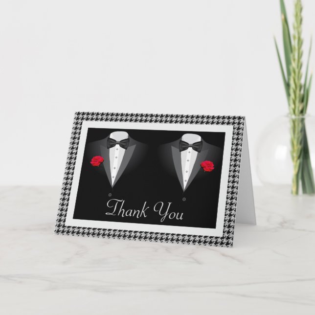 Tarjeta de agradecimiento a Boda gay con dos tuxed (Anverso)