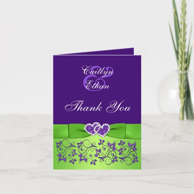 Tarjeta de agradecimiento a Boda morado y verde fl (Anverso)