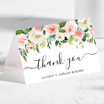 Tarjeta de agradecimiento a Boda plegado de la flo<br><div class="desc">Esta tarjeta de agradecimiento boda presenta flores acuáticas pintadas en un follaje rosa,  blanco y verde. Para una personalización más avanzada de este diseño,  haga clic en el enlace "Personalizar más adelante". También están disponibles los elementos coincidentes.</div>