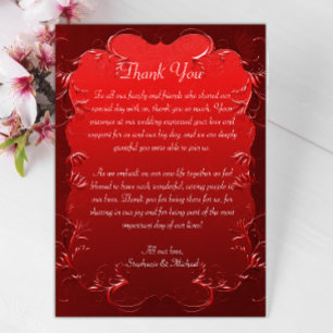 Tarjeta de agradecimiento a Boda rojo decorativo