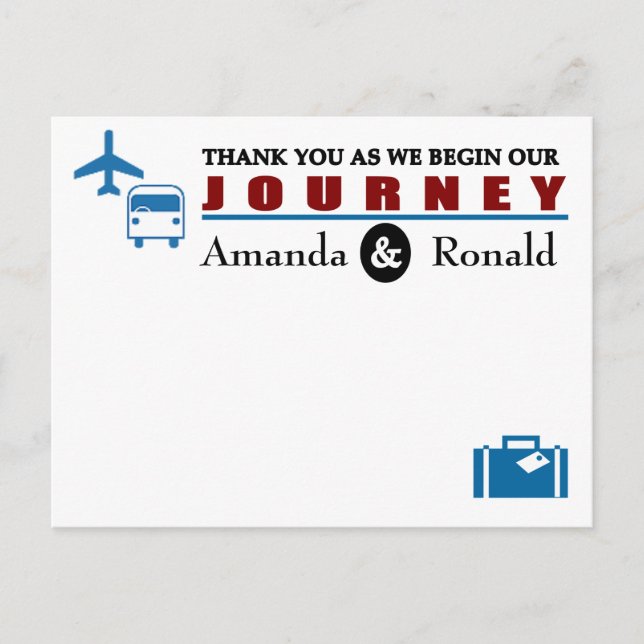 Tarjeta de agradecimiento a Boda temática de Viaje (Anverso)