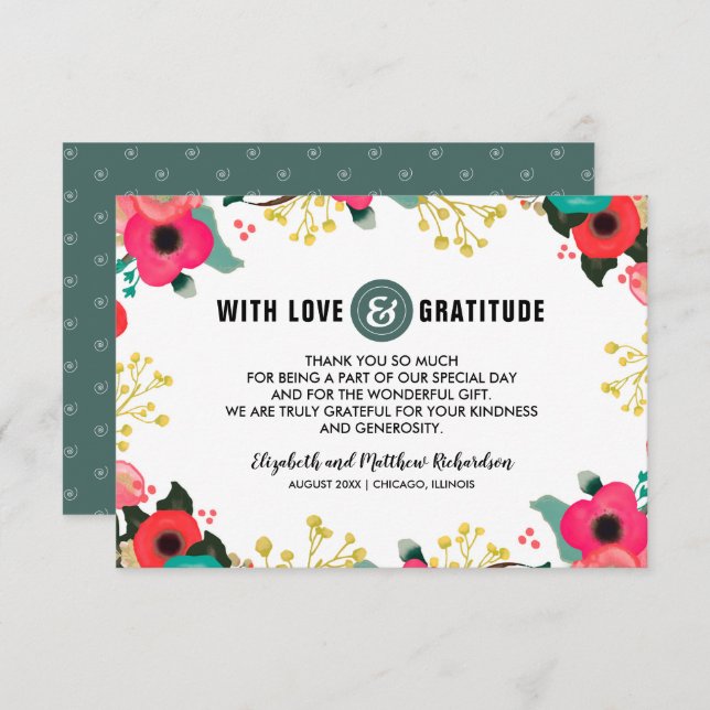 Tarjeta de agradecimiento a Boda Verde azulado ros (Anverso / Reverso)