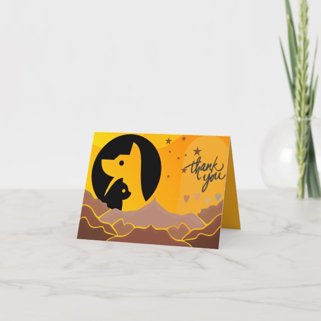 Tarjeta de agradecimiento a Boho Cat Dog Mascota C (Anverso)