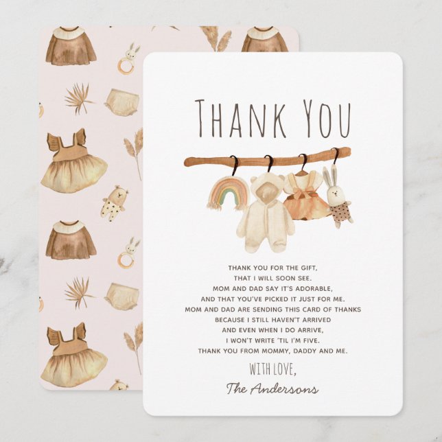 Tarjeta de agradecimiento a Boho Clothesline Chica (Anverso / Reverso)